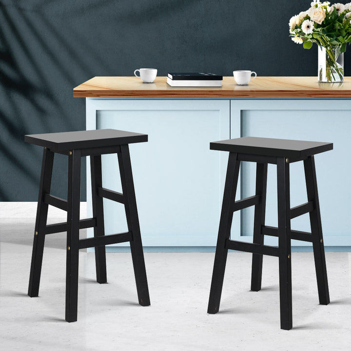 Beechwood Bar Stools Kitchen Counter Stools Wooden Chairs Black x2