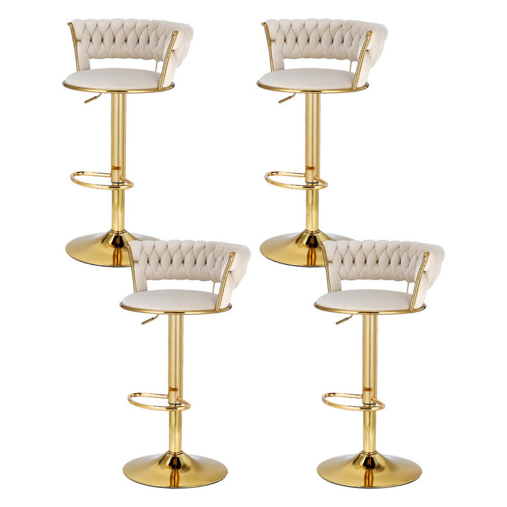 Luxury 4x Bar Stools Gas Lift Velvet Woven Backrest Ivory