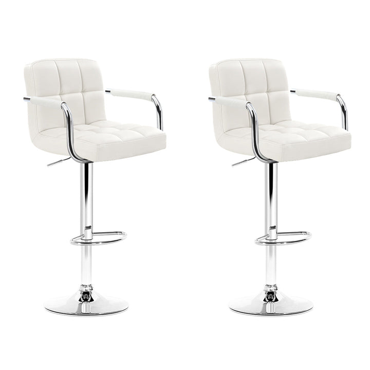 Luxury 2x Bar Stools Leather Gas Lift w/Armrest White