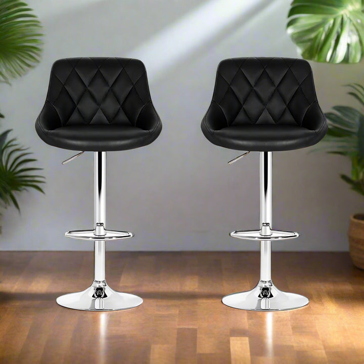 2x Bar Stools Leather Padded Gas Lift Stool Black