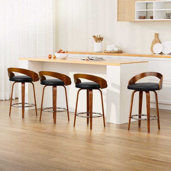 Walnut 4x Bar Stools Swivel Seat Curving Backrest
