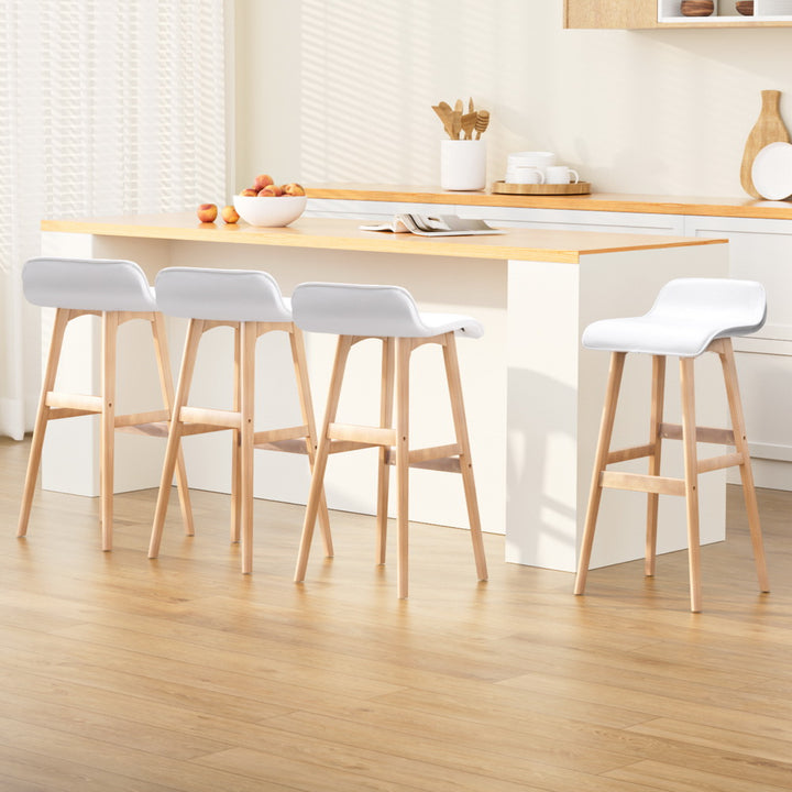 Luxury 4x Bar Stools Wooden Stool White