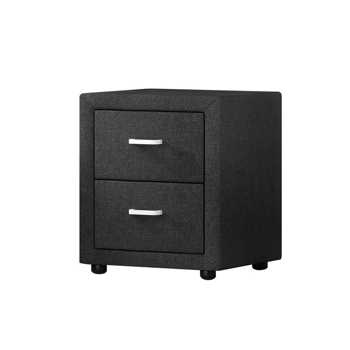 Moda Bedside Table 2 Drawers Fabric - CADEN Charcoal