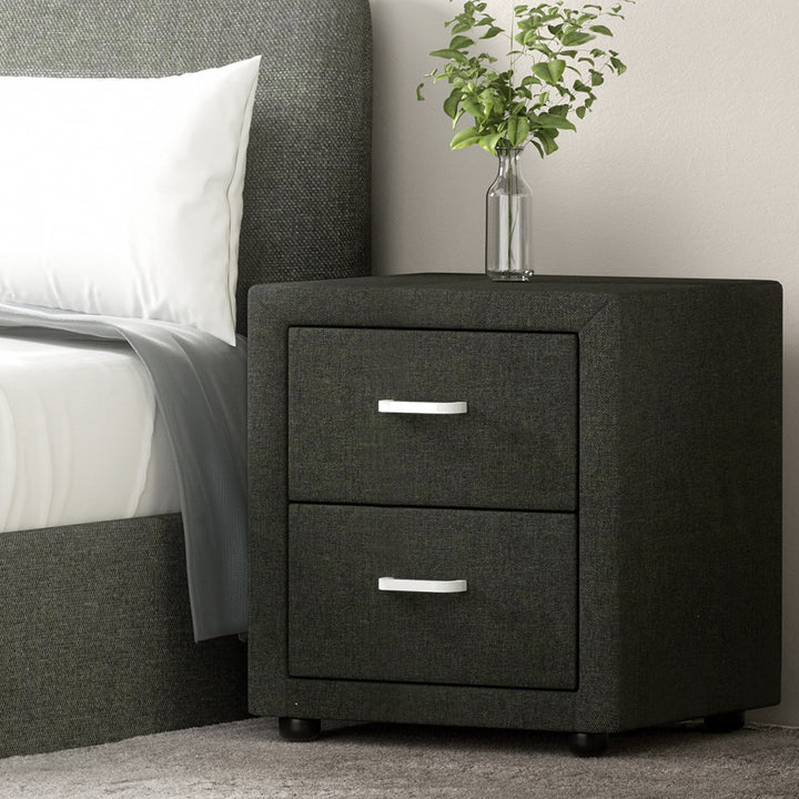 Moda Bedside Table 2 Drawers Fabric - CADEN Charcoal