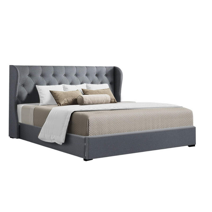Luxury Bed Frame King Size Gas Lift Grey ISSA