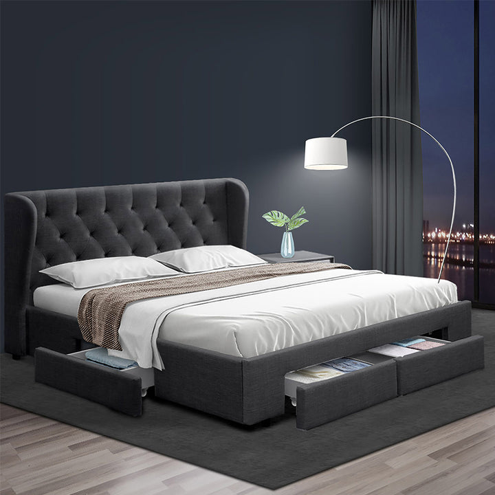 Mila Bed Frame King Size with 4 Drawers Charcoal MILA