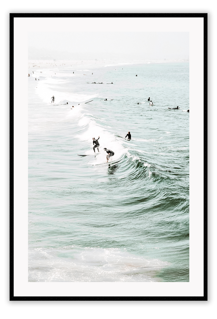Ocean sea waves surfing and white wash summer portrait busy beach