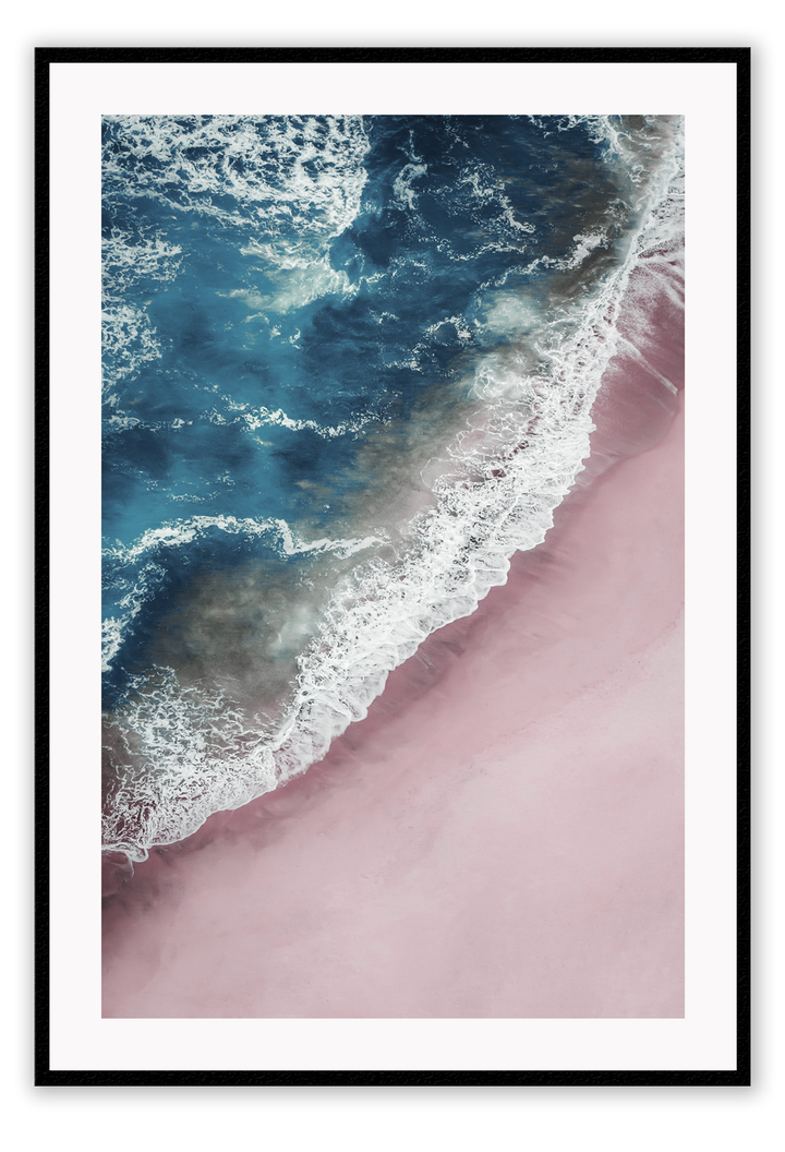 Ocean blue print white wash waves pink sand portrait