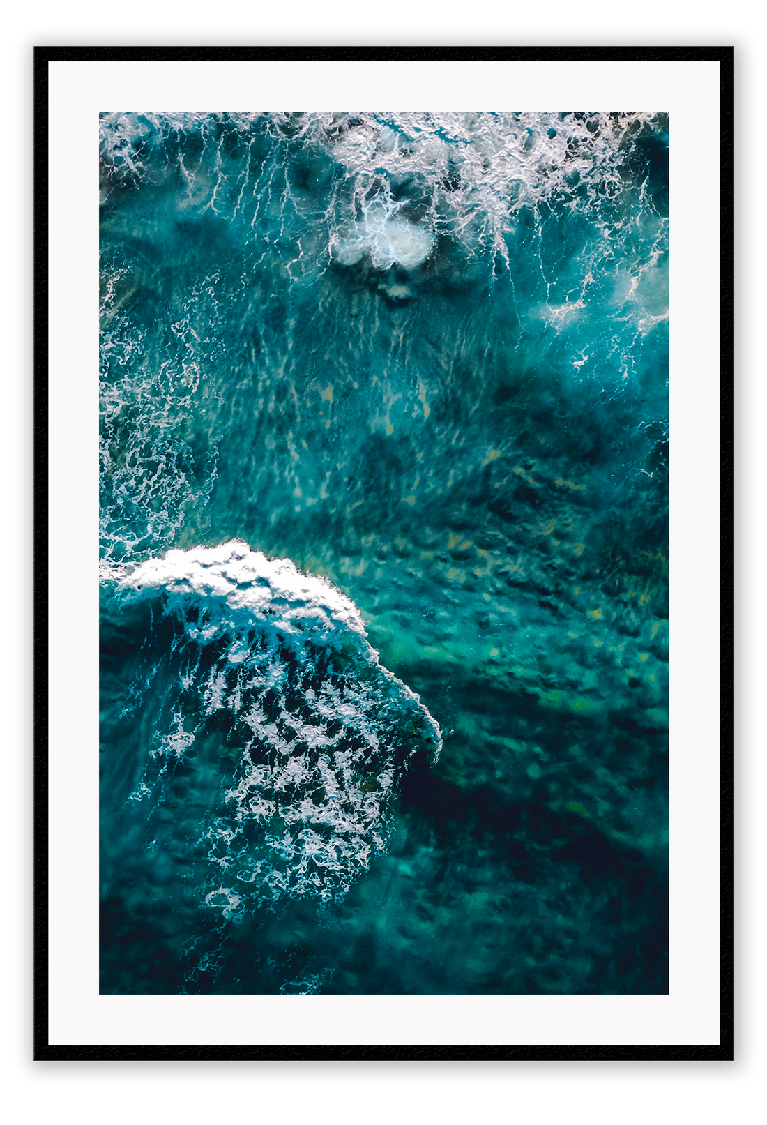 Blue ocean portrait landscape print with waves and ripple white wash coast