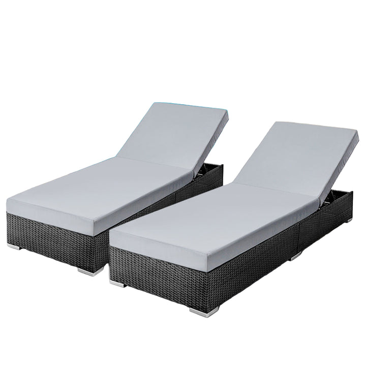 Gardeon 2PC Sun Lounge Wicker Lounger Outdoor Furniture Day Bed Adjustable Rattan Garden