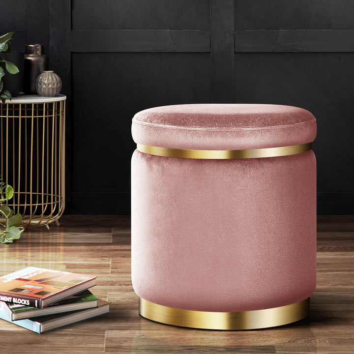 Ottoman Foot Stool Round Velvet Pink
