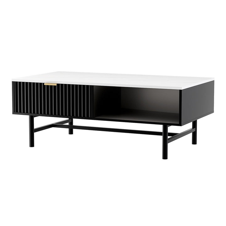 Elegant Coffee Table Drawer Storage Shelf Black
