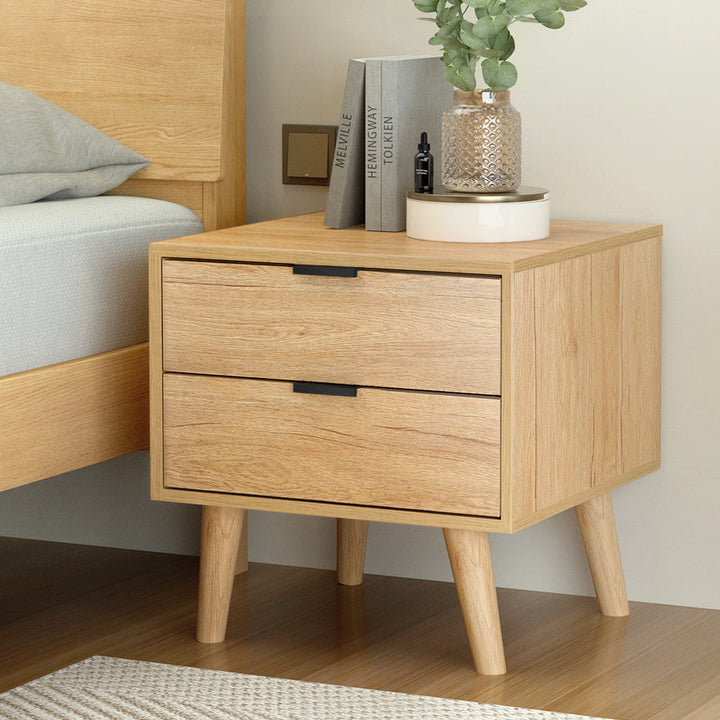 Timber Bedside Table 2 Drawers - Pine