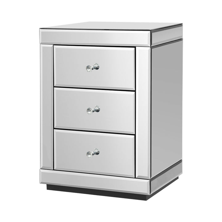 Persian Bedside Table 3 Drawers Mirrored - PRESIA Silver