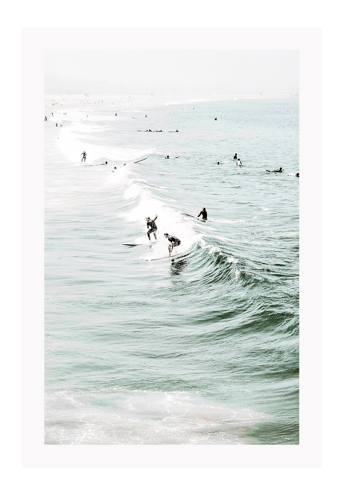Ocean sea waves surfing and white wash summer portrait busy beach
