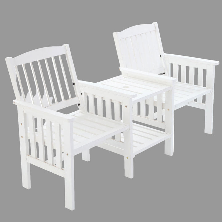 Gardeon Outdoor Garden Bench Loveseat Wooden Table Chairs Patio Furniture White