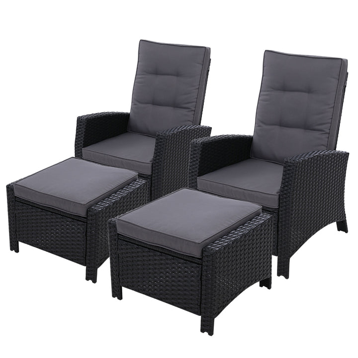 Gardeon 2PC Recliner Chairs Sun lounge Wicker Lounger Outdoor Furniture Adjustable Black