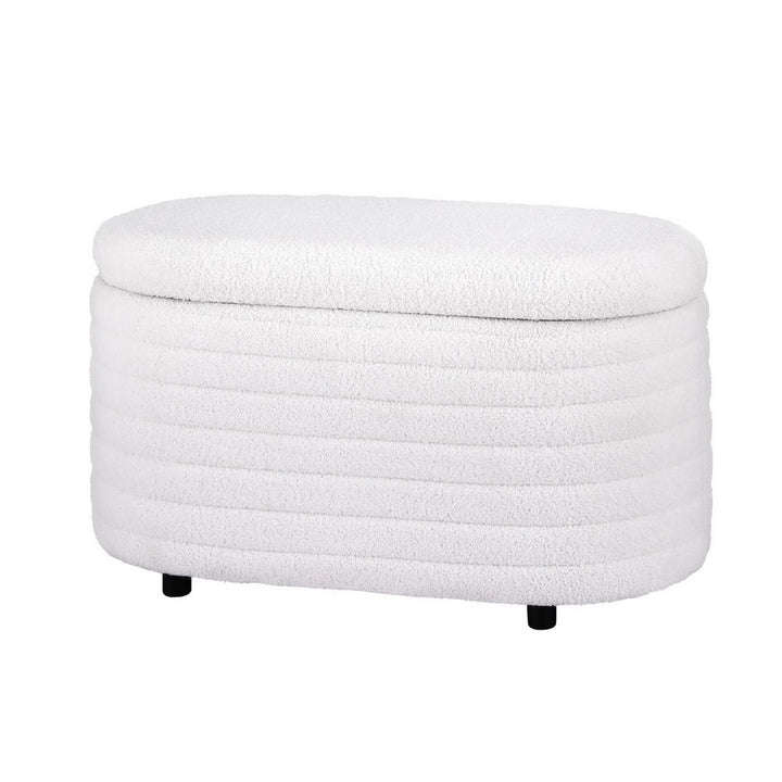Coastal Charm Storage Ottoman Blanket Box 87cm Boucle Fabric Oval