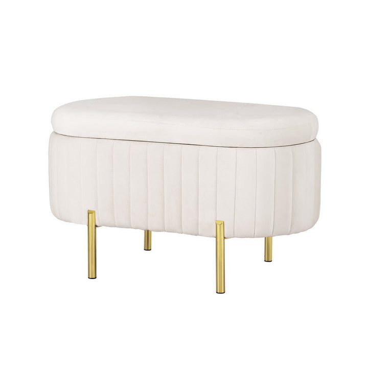 Coastal Charm Storage Ottoman Blanket Box 87cm Velvet Oval White