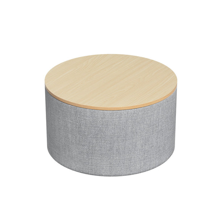 Coastal Charm Storage Ottoman Blanket Box 60cm Linen Round Grey
