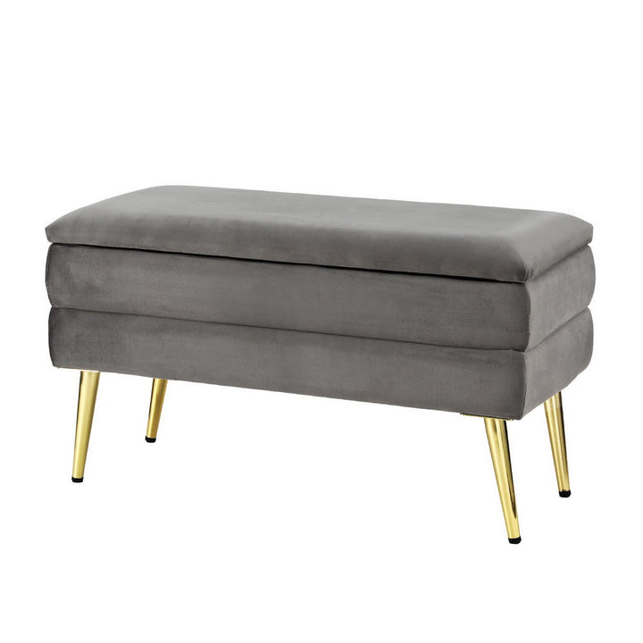 Coastal Charm Ottoman Storage Foot Stool Velvet Grey