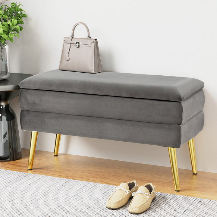 Coastal Charm Ottoman Storage Foot Stool Velvet Grey