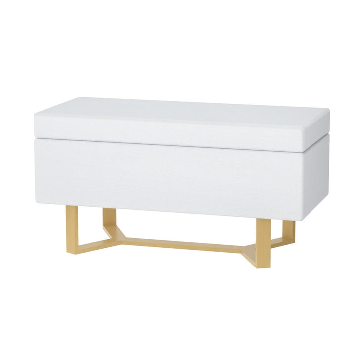 Coastal Charm Storage Ottoman Blanket Box Criss-cross Linen White