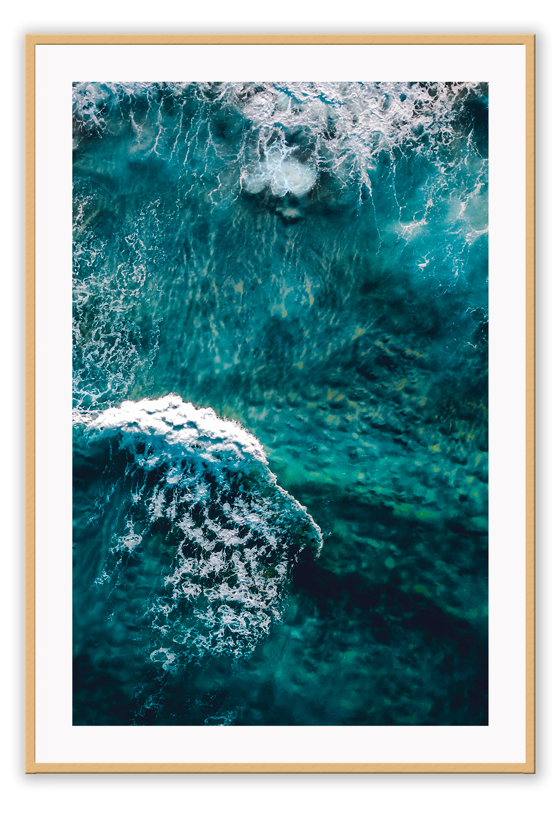 Blue ocean portrait landscape print with waves and ripple white wash coast