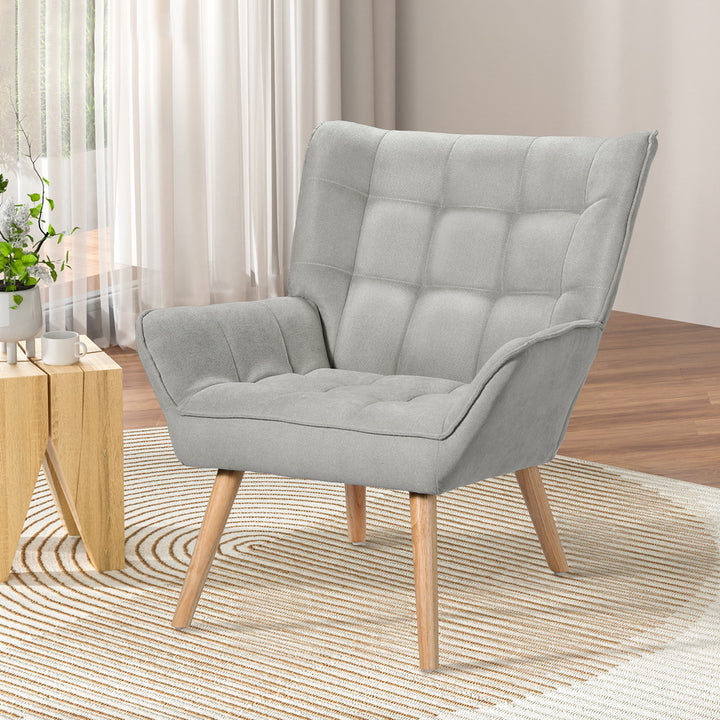 Modern Armchair Lounge Chair Accent Chairs Sofa Linen Fabric Cushion Seat Grey