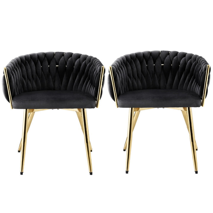 1 Set of 2 Dining Chairs Velvet Armchair Black