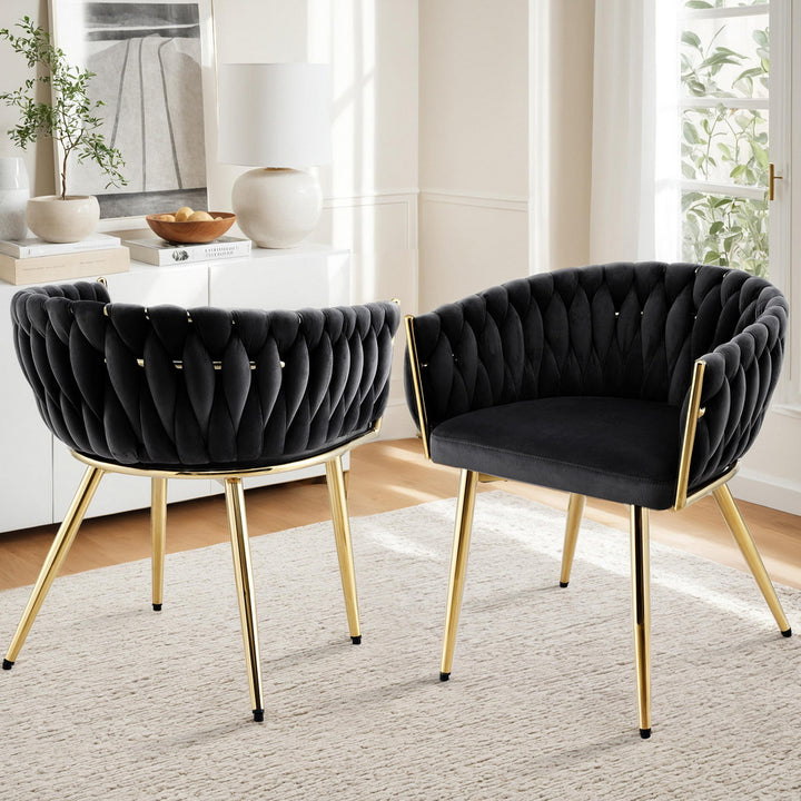 1 Set of 2 Dining Chairs Velvet Armchair Black