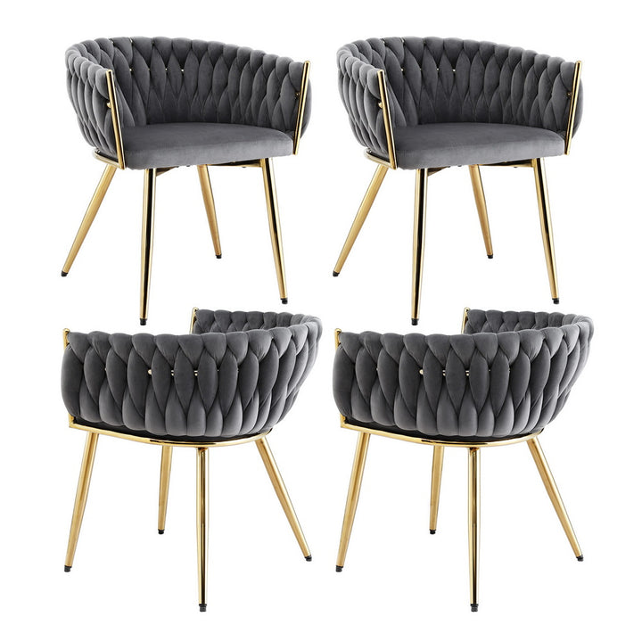 1 Set of 4 Luxe Dining Chairs Velvet Armchair Grey