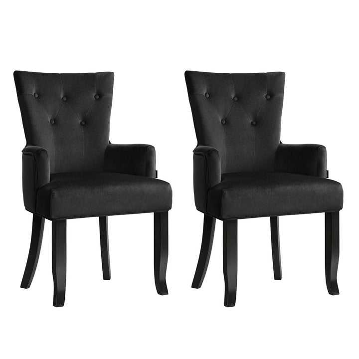 2x Artiss Dining Chairs Velvet French Provincial Armchair Black