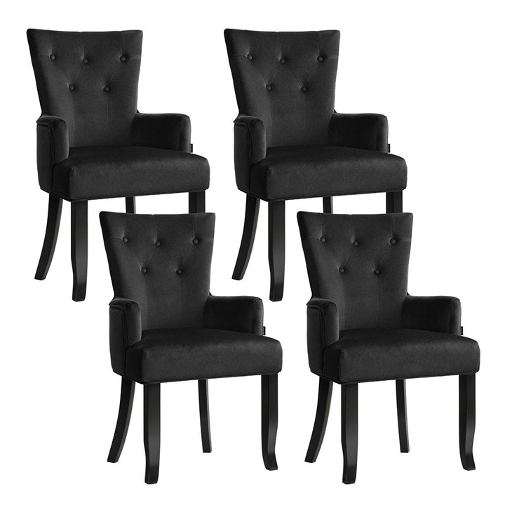 4x  Dining Chairs Velvet French Provincial Armchair Black