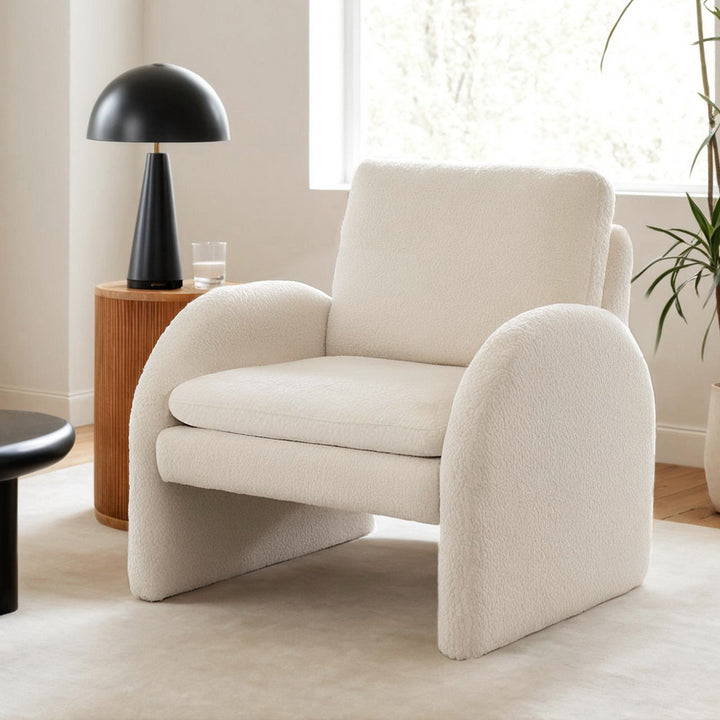 Armchair Accent Chair Lounge Tub Sofa Couch Curved Arm Seat Boucle White
