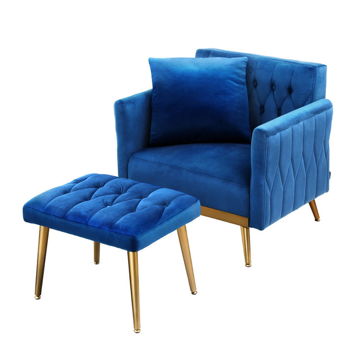 Stunning Armchair Ottoman Accent Chair Pillow Velvet Blue