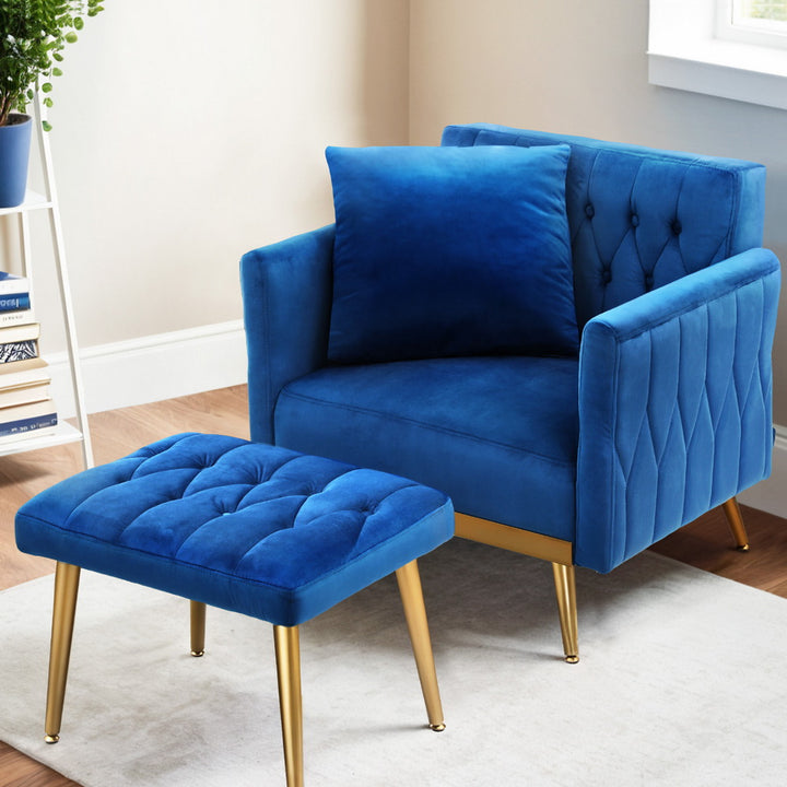 Stunning Armchair Ottoman Accent Chair Pillow Velvet Blue