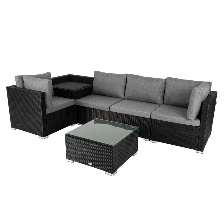 Portsea Premium 6 Piece Outdoor Modular Lounge Sofa - Black