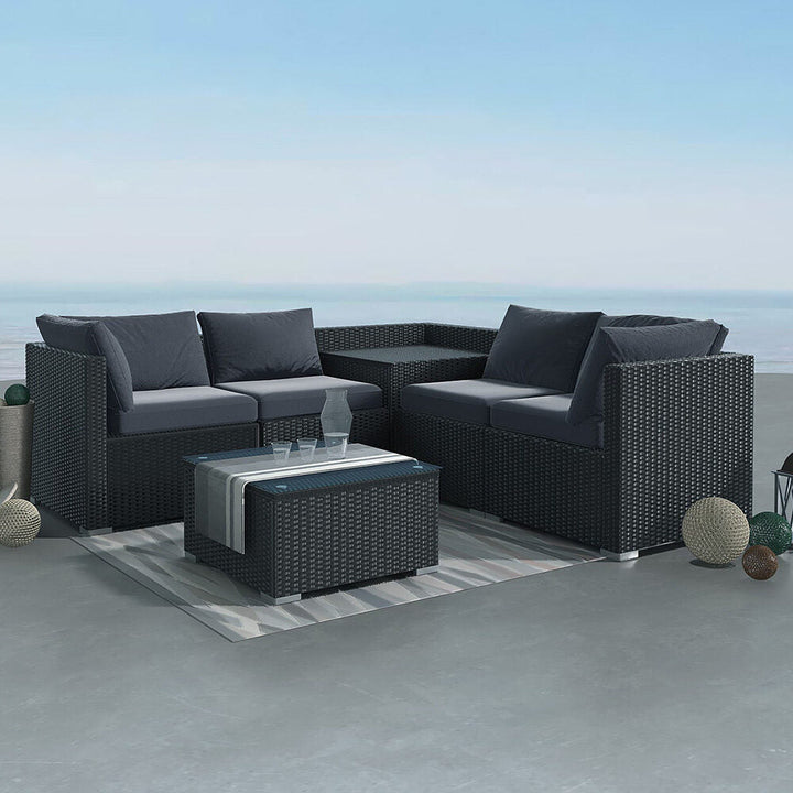 Portsea Premium 6 Piece Outdoor Modular Lounge Sofa - Black