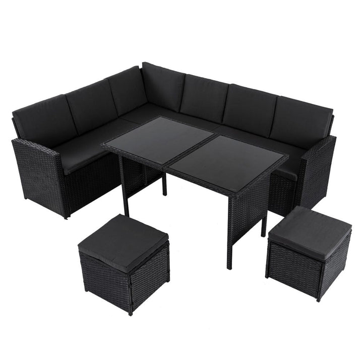 Portsea Premium 8 Seater Modular Lounge and Dining Set - Black