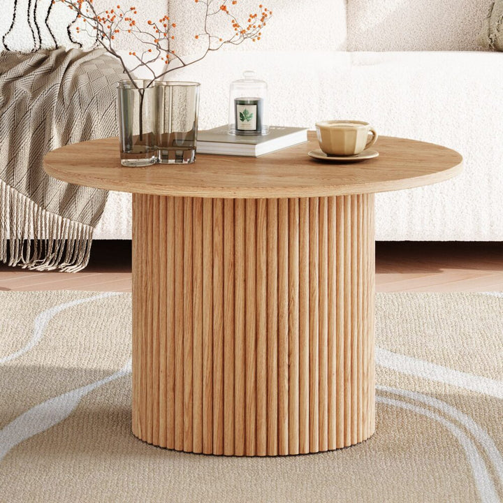 Coastal Charm - Luxe Ribbed Round Coffee Table Wooden