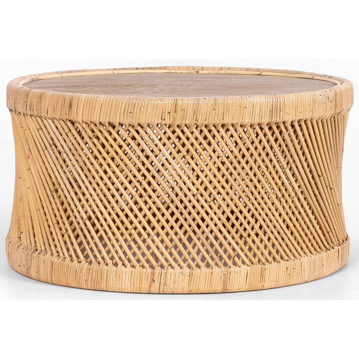 Coastal Charm - Freesia 80cm Round Coffee Table Mango Wood Top Rattan Frame - Natural