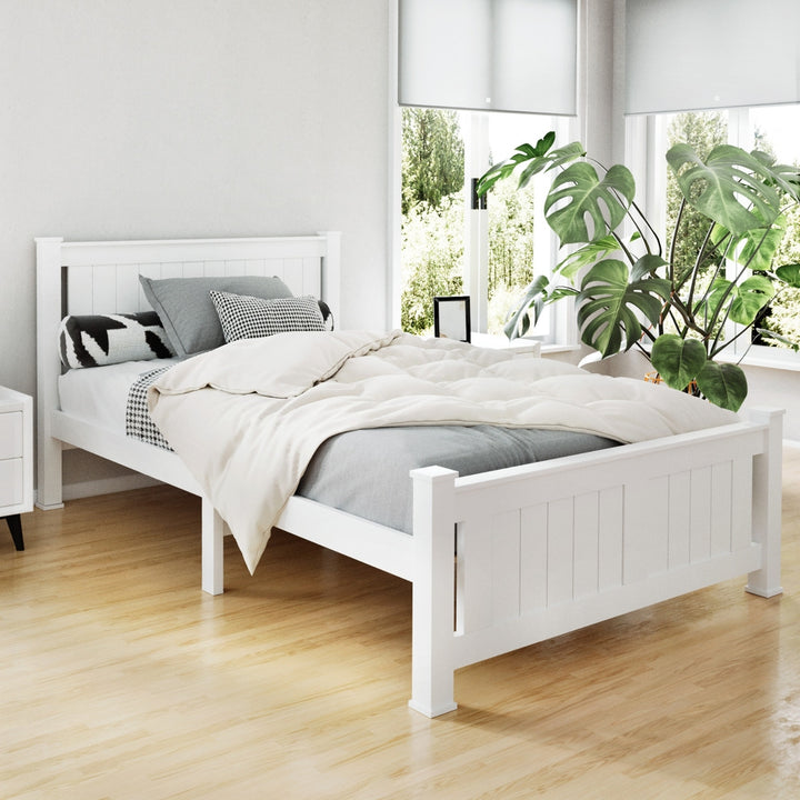 Solid Bed Frame King Single Size Wooden White RIO