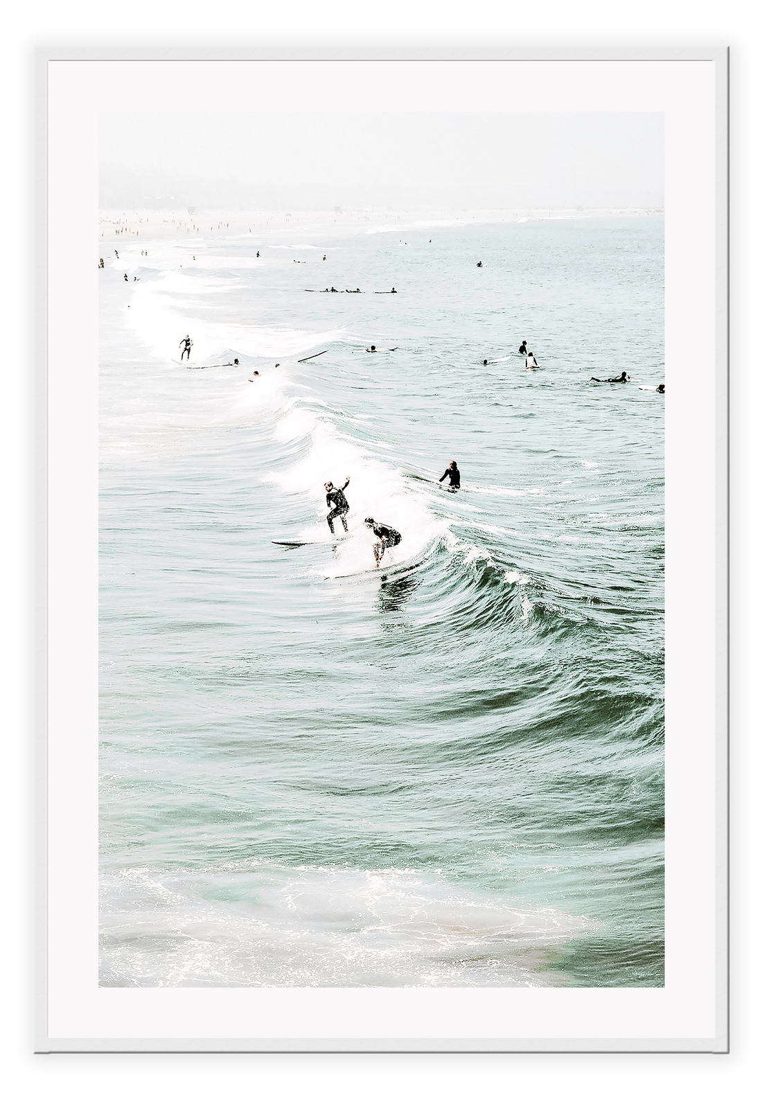 Ocean sea waves surfing and white wash summer portrait busy beach