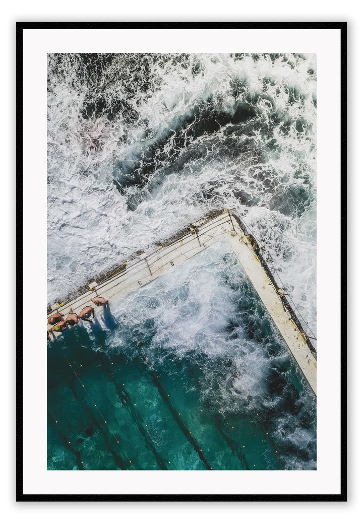 Sydney ocean sea natural print with white wash and blue water on bondi icebergs