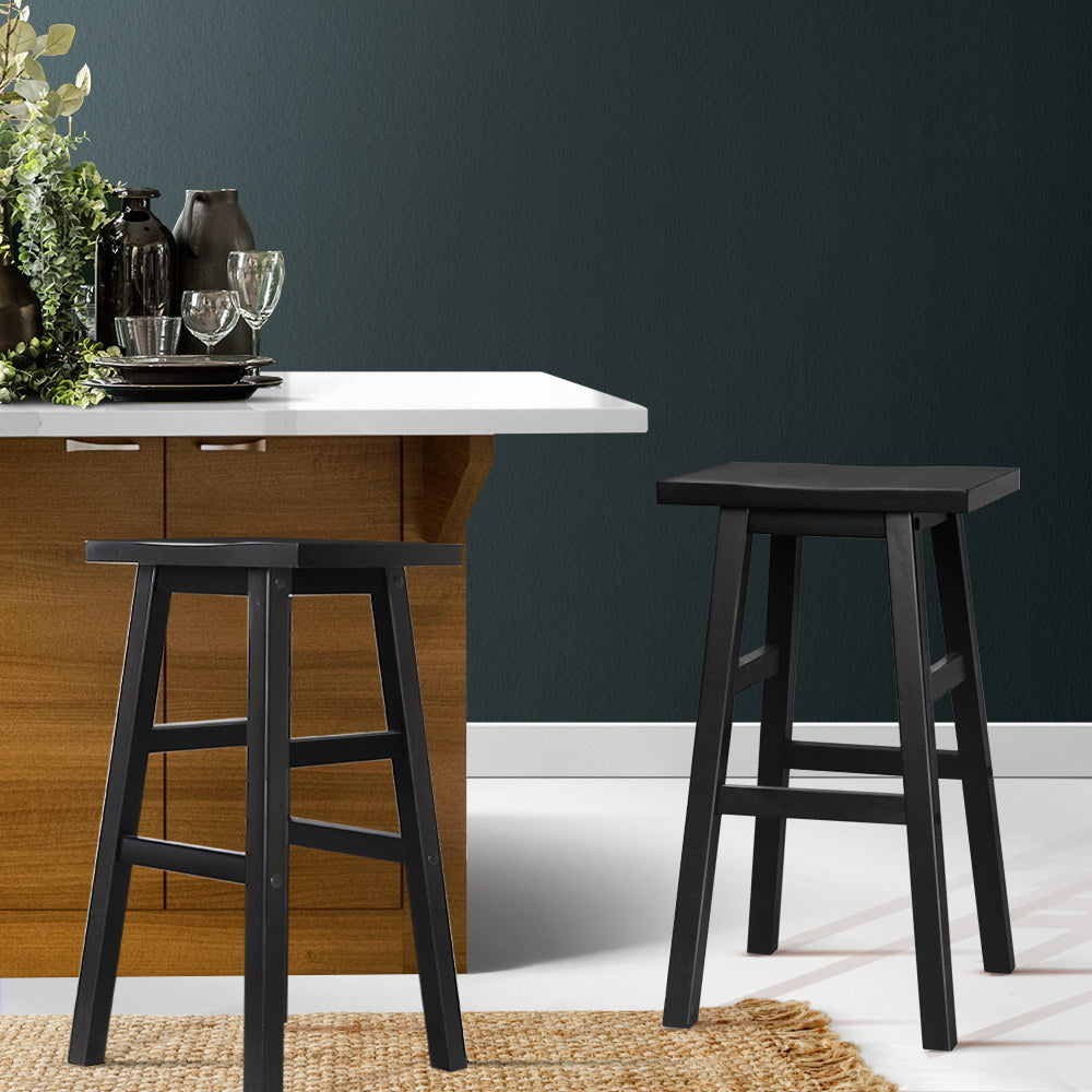 Beechwood Bar Stools Kitchen Counter Stools Wooden Chairs Black x2