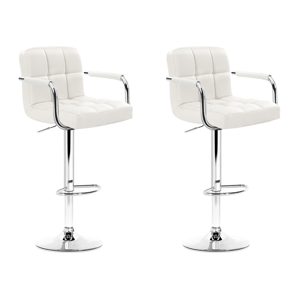 Luxury 2x Bar Stools Leather Gas Lift w/Armrest White