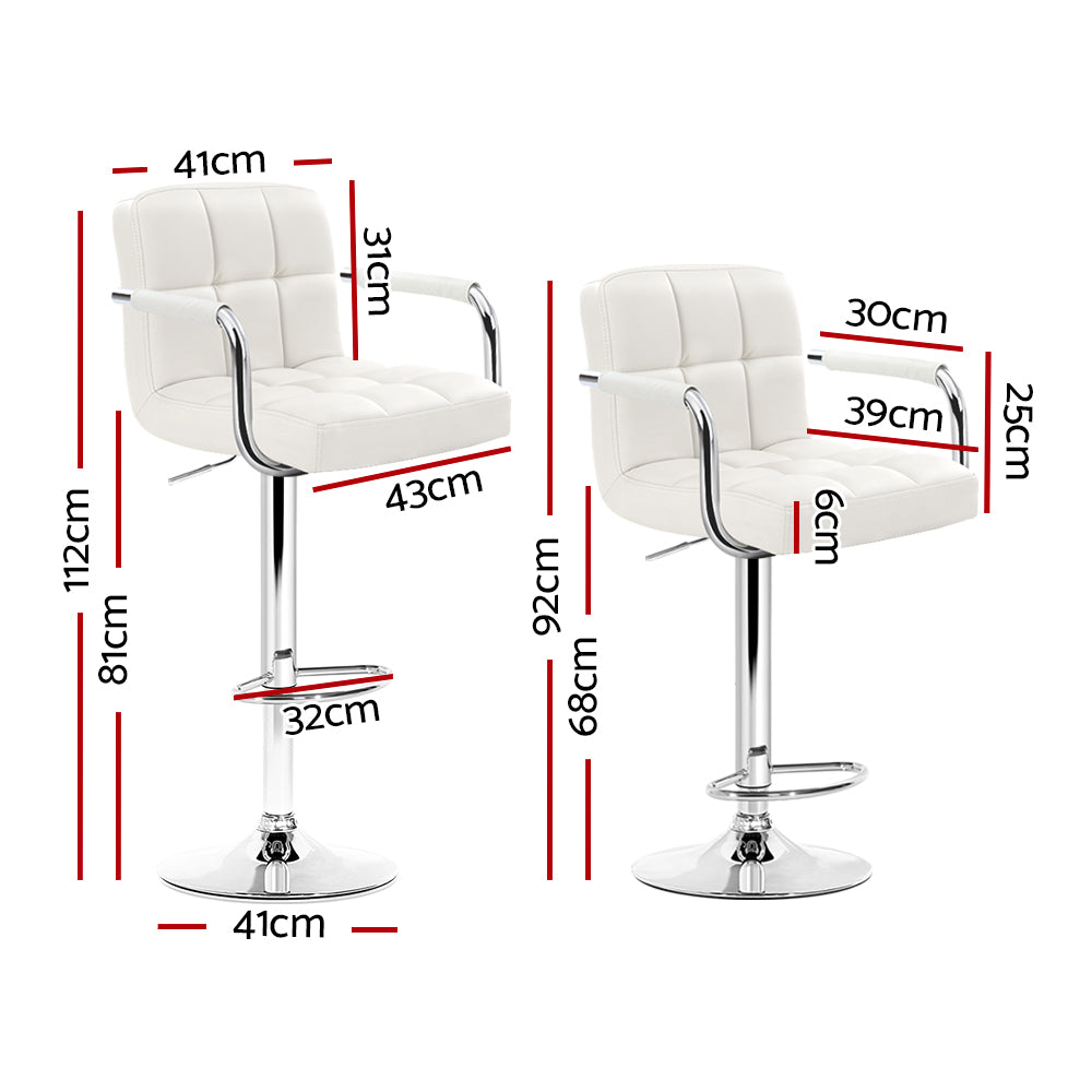 Luxury 2x Bar Stools Leather Gas Lift w/Armrest White