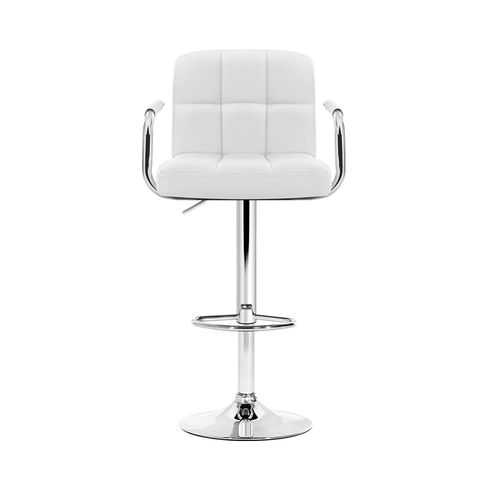 Luxury 2x Bar Stools Leather Gas Lift w/Armrest White