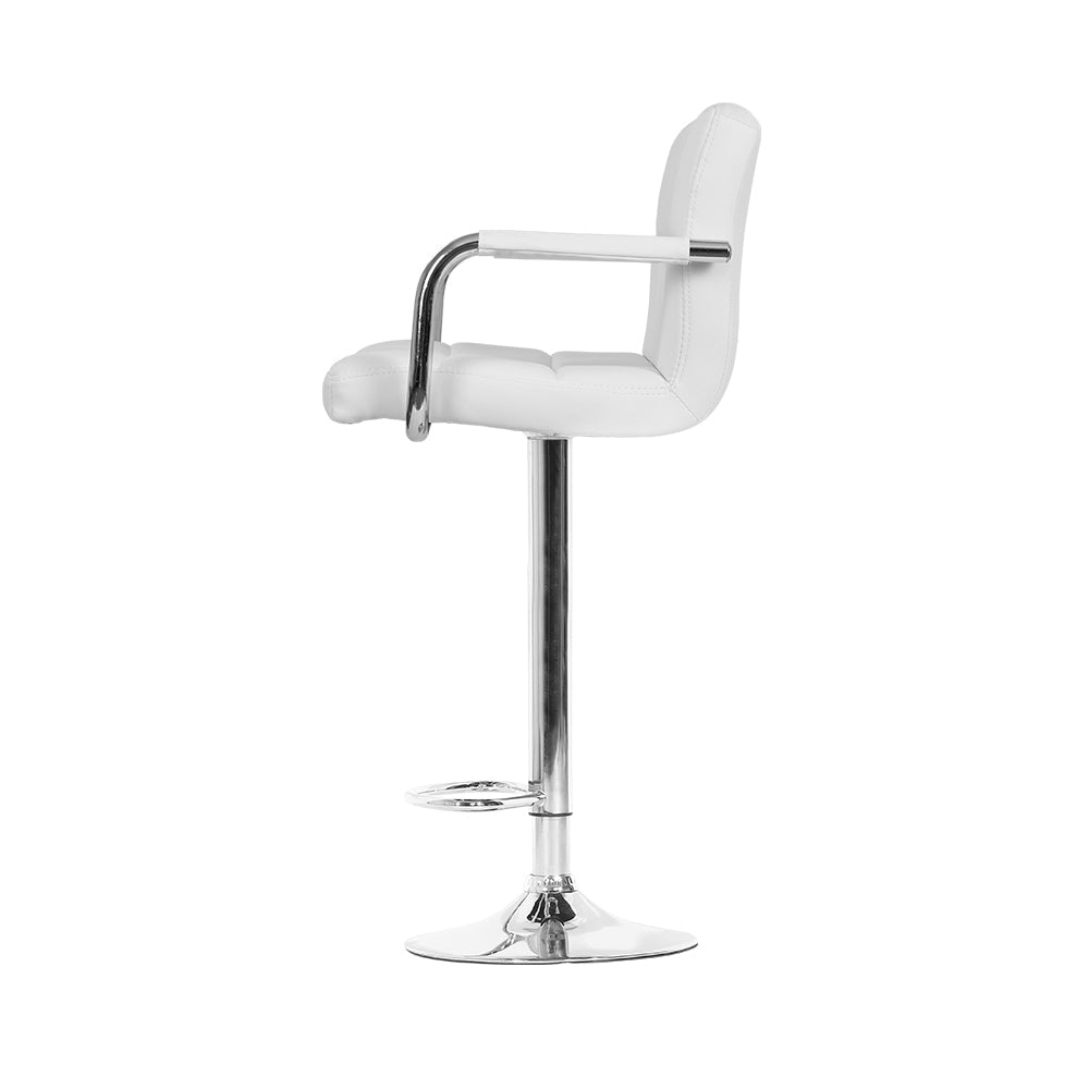Luxury 2x Bar Stools Leather Gas Lift w/Armrest White